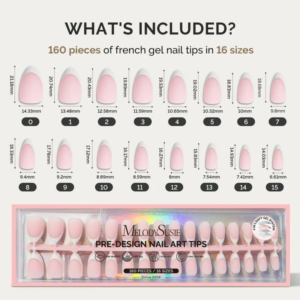 Pink & White French Press-On Nail Tips - 160 Pack - Picture 3 of 3